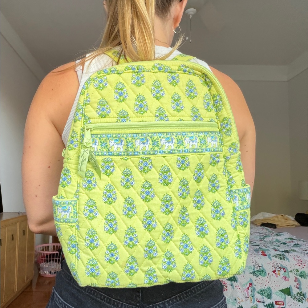 Vera Bradley Cotton Backpack in CITRUS green Elephant pattern